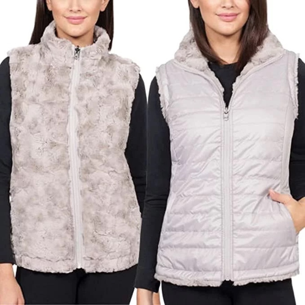 NWT Nicole Miller Reversible Faux Fur Vest, Ivory 2X